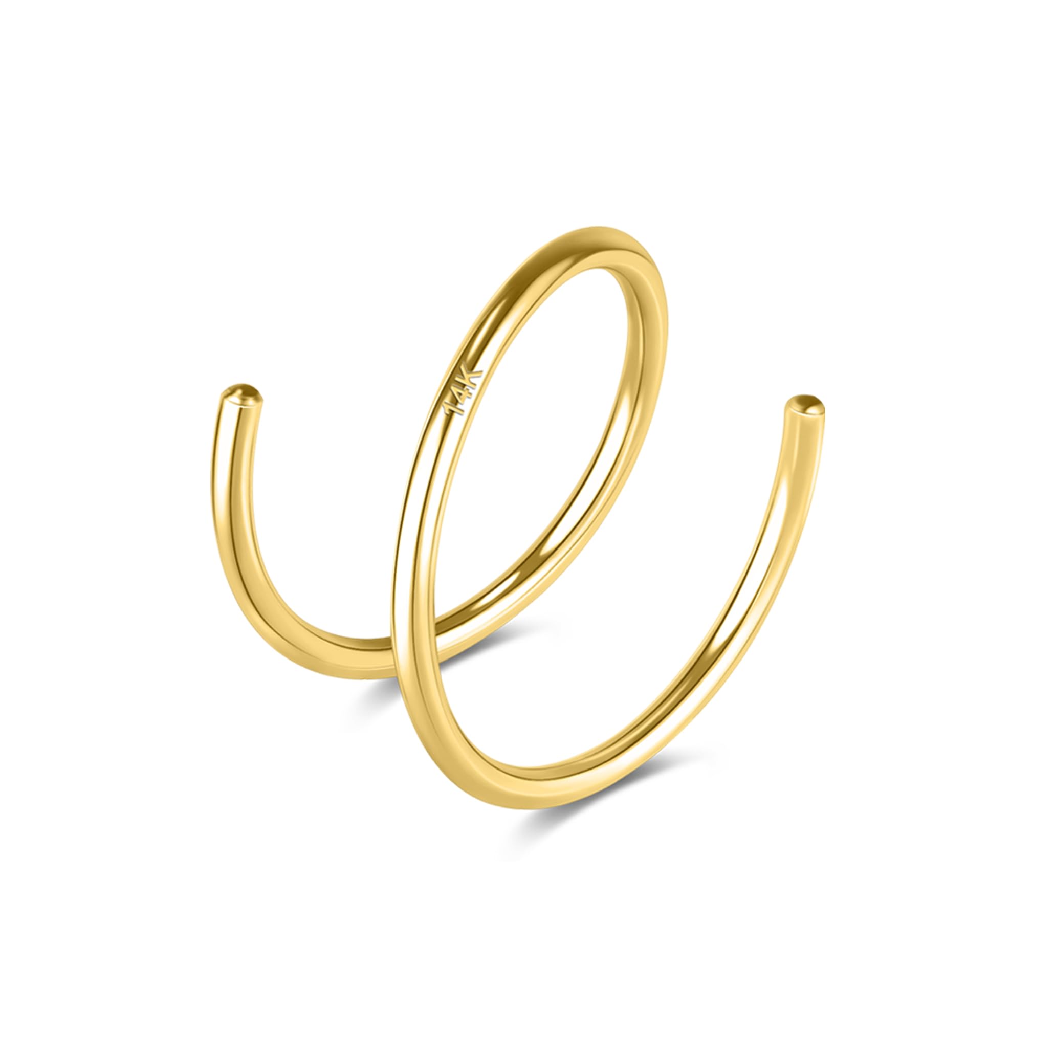 SYLWIA 14k Solid Gold Double Hoop Nose Ring Hoop, Handmade 22g/20g Thin Nose Piercing Jewelry, 6/8/10mm Diameter Hypoallergenic Real Gold Nose Rings for Women Men