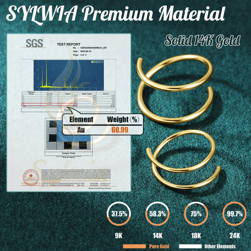 SYLWIA 14k Solid Gold Double Hoop Nose Ring Hoop, Handmade 22g/20g Thin Nose Piercing Jewelry, 6/8/10mm Diameter Hypoallergenic Real Gold Nose Rings for Women Men