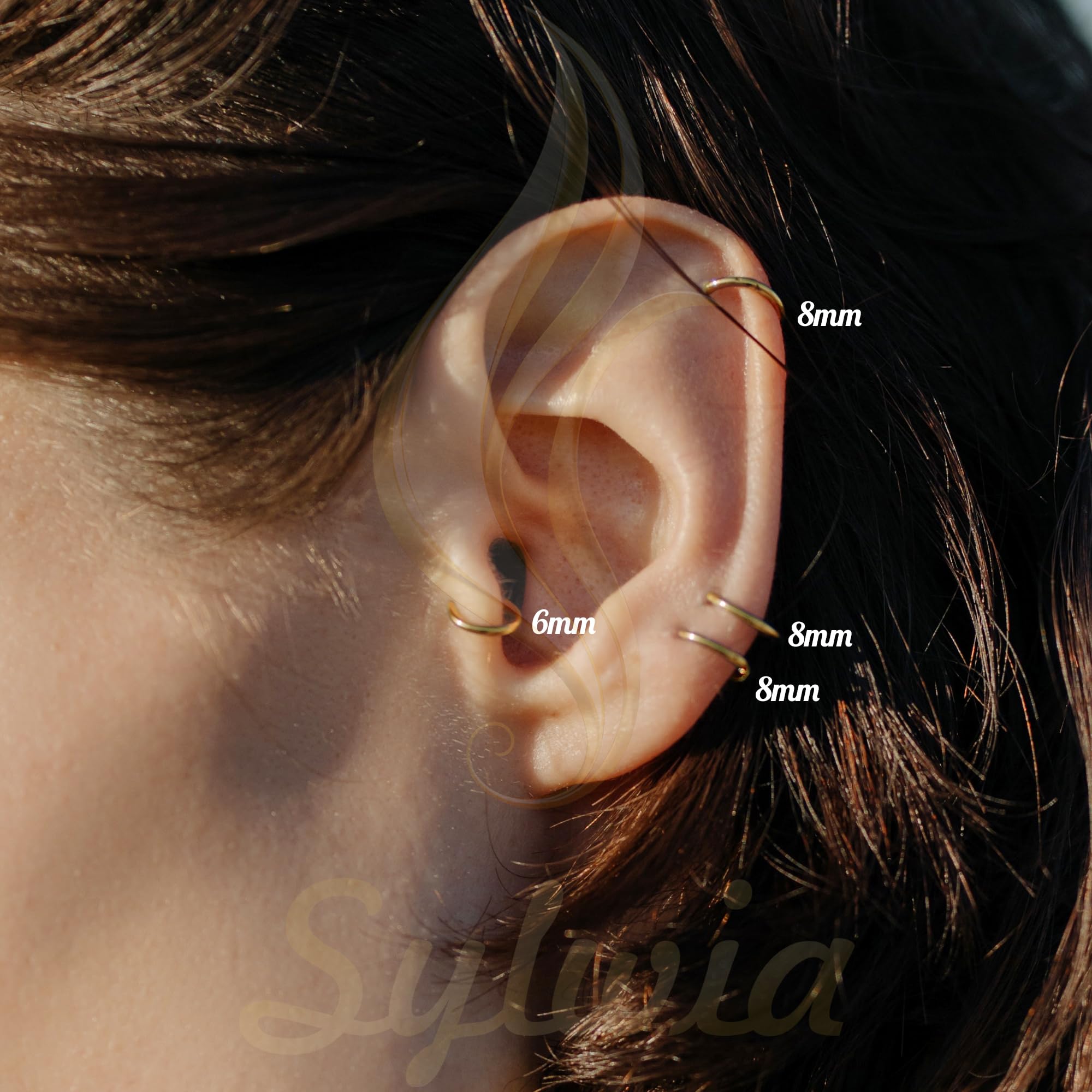 SYLWIA 14K Solid Gold 18g/16g Nose Rings, 6/8/10mm Hinged Segment Septum Rings, Real Gold Lip Tragus Helix Cartilage Conch Earring Hoops Piercing for Women Men